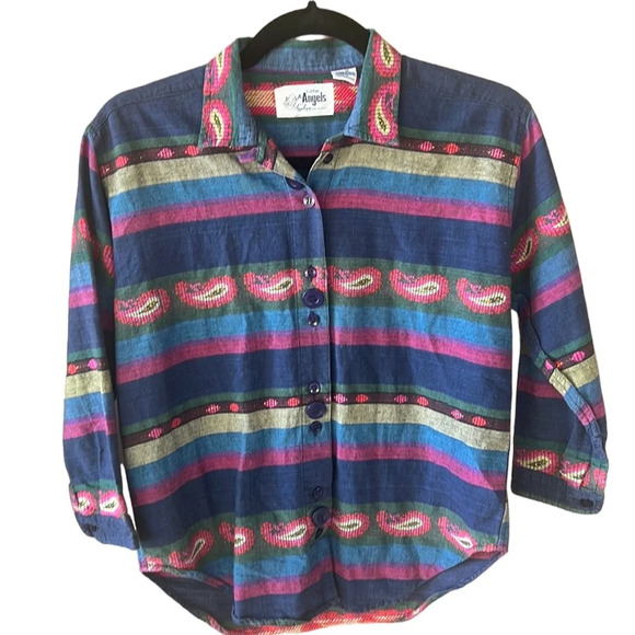 Little Angels by Angelique Sz M Kids Cotton Paisley Colorful Stripe Long Sleeve - Picture 1 of 7